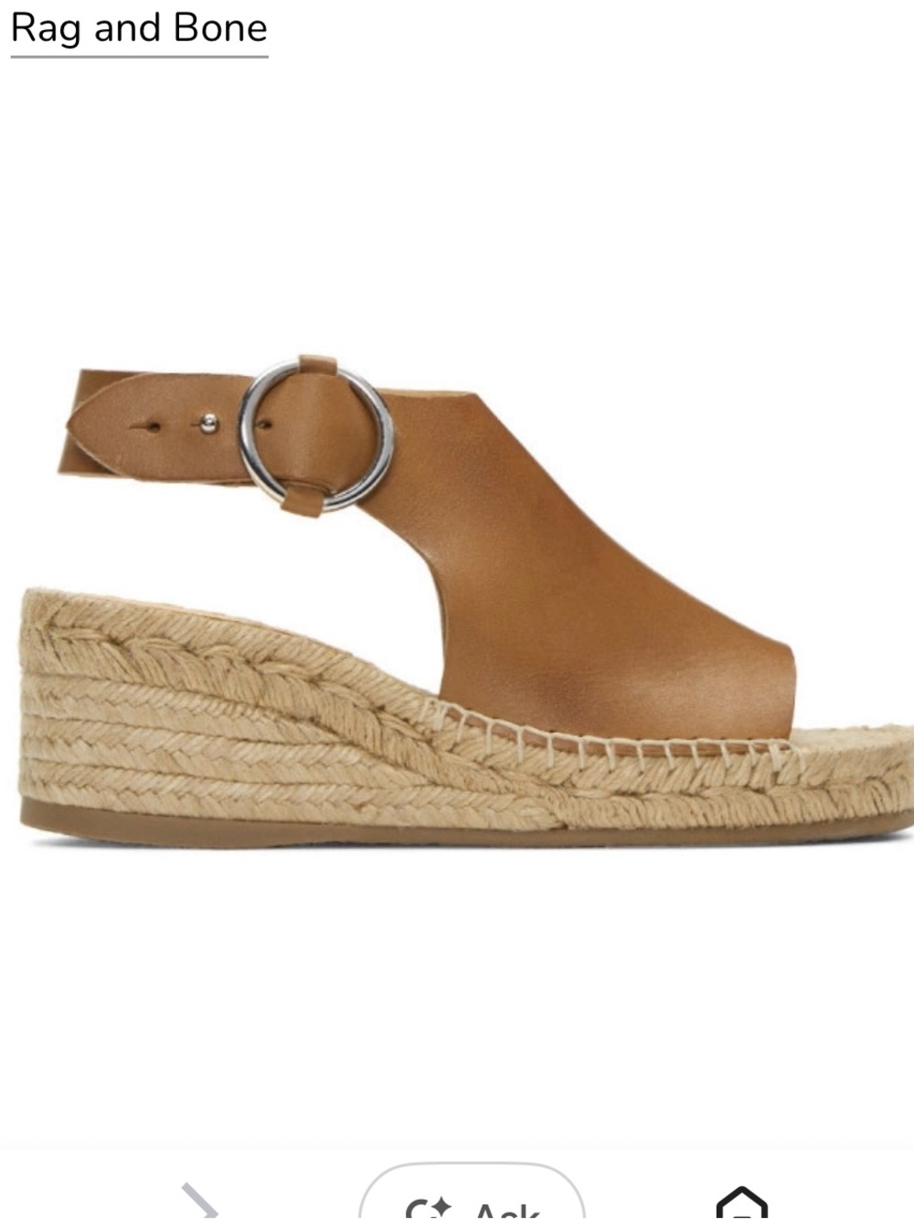 rag & bone Tan Calla Leather Espadrille Wedge Sandal 7.5/37.5 brown leather